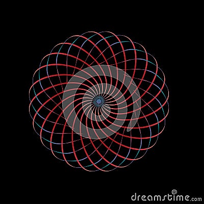 Abstract spirograph art , parabolic curve of line in circle form illustration. Vector image.Round pattern color on black Cartoon Illustration
