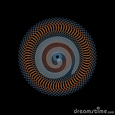 Abstract spirograph art , parabolic curve of line in circle form illustration. Vector image.Round pattern color on black Cartoon Illustration