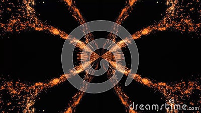 Abstract splash of patterned energy. Abstract particle explosion moving patterned and symmetrical from center on black Stock Photo