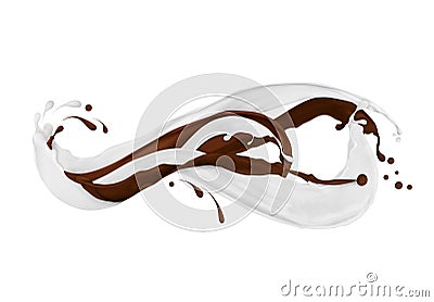 Abstract splashes of chocolate with milk, isolated on white Stock Photo