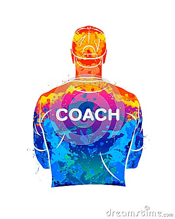 Abstract sports coach stands with his back in a T-shirt and baseball cap. Background for sports or coaching theme Vector Illustration