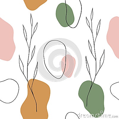 Linear silhouettes of leaf branches seamless vector pattern Vector Illustration