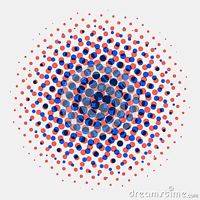 Abstract spotted halftone circles radial blue and orange color on white background Vector Illustration