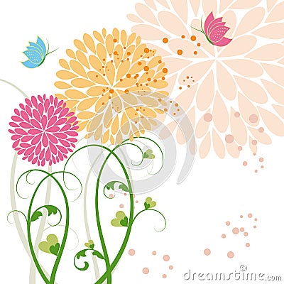 Abstract springtime colorful flower and butterfly Vector Illustration