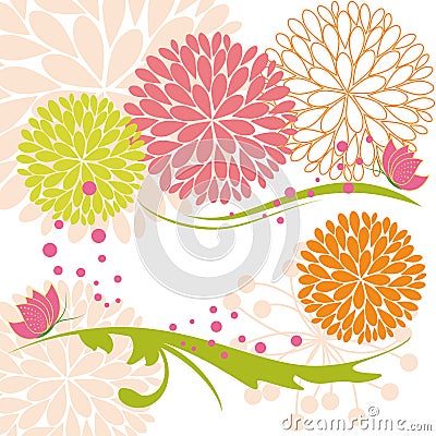 Abstract springtime colorful flower and butterfly Vector Illustration