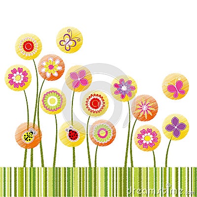 Abstract springtime colorful flower greeting card Vector Illustration