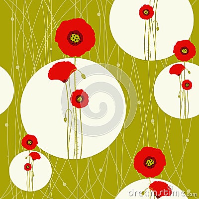 Abstract springtime red poppy on seamless pattern Vector Illustration