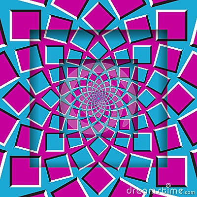 Abstract square frames with a moving blue pink pattern. Optical illusion background Vector Illustration