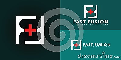 Abstract square initial letter F or FF in white-red color isolated on multiple background colors Vector Illustration