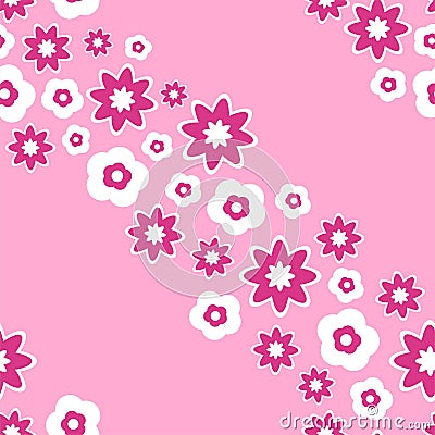 abstract, seamless pattern of pink daisies. trendy plaid, cute graphic in modern style. for print, advertising, wrapping paper, Vector Illustration