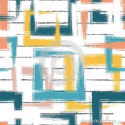 Abstract square seamless pattern. Repeating color grunge backdrop. Background random squares printed. Geometric texture. Repeated Vector Illustration