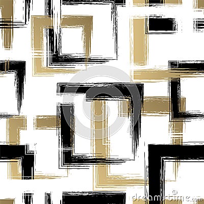 Abstract square seamless pattern. Repeating gold grunge backdrop. Random squares. Background golden printed. Geometric texture. Re Cartoon Illustration