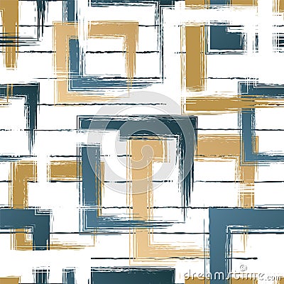 Abstract square seamless pattern. Repeating gold grunge backdrop. Random squares. Background golden printed. Geometric texture. Re Vector Illustration