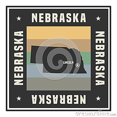 Abstract square stamp or sign with name of US state Nebraska Vector Illustration