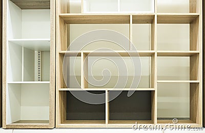 Abstract squares and rectangles structure. Various of shelves background for greeting objects. Interior design Stock Photo