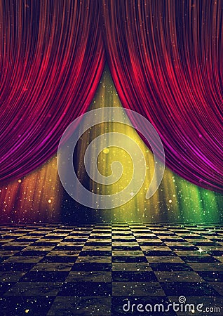 Fantasy stage with curtains Stock Photo