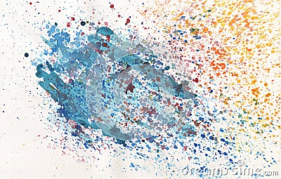 Abstract stain blot acrylic and watercolor painting. Canvas texture background. Horizontal long banner Stock Photo