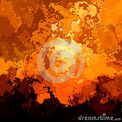 Abstract stained square background fiery sunset orange brown color - modern painting art - watercolor splotch Stock Photo