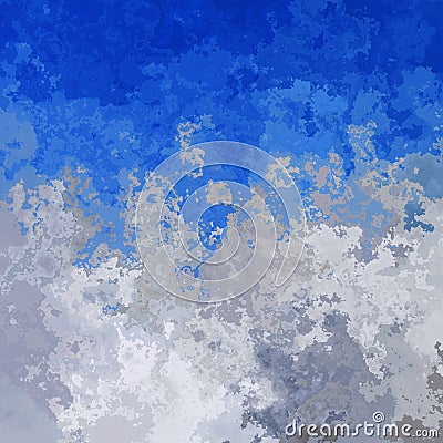 Stained pattern texture square background grey clouds blue sky color - modern painting art - watercolor splotch effect Stock Photo