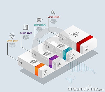 Abstract stairs timeline infographics 4 steps with world map for business and presentation Vector Illustration