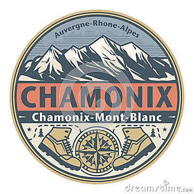 Abstract stamp or emblem with the name of town Chamonix, France Vector Illustration