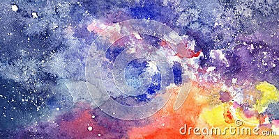 abstract starry night sky in watercolor Stock Photo