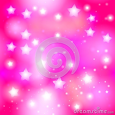 Abstract starry seamless pattern with neon star on bright pink background. Galaxy Night sky with stars. Vector Vector Illustration