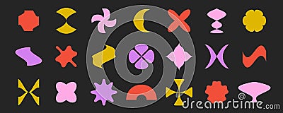 Abstract stars, flowers, waves, crosses shapes collection. Primitive geometric forms set in Swiss, bauhaus or Memphis Vector Illustration