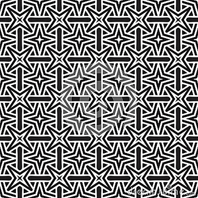 Abstract stars geometrical double imposed design seamless background pattern illustration in black n white Vector Illustration