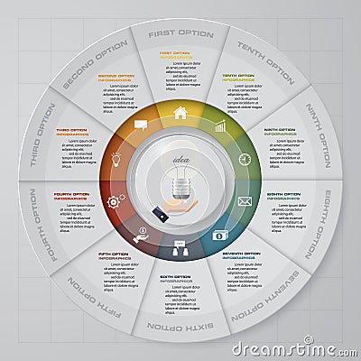 Abstract 10 steps circle/wheel infographis elements.Vector illustration. Vector Illustration