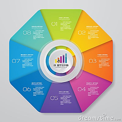 Abstract 8 steps cycle chart infographics elements. Vector Illustration