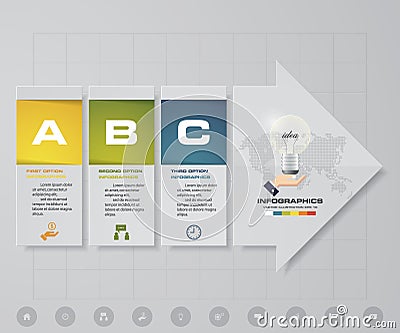 Abstract 3 steps infographics elements with arrow shape elements.Vector illustration. Align in vertical dimension. Vector Illustration