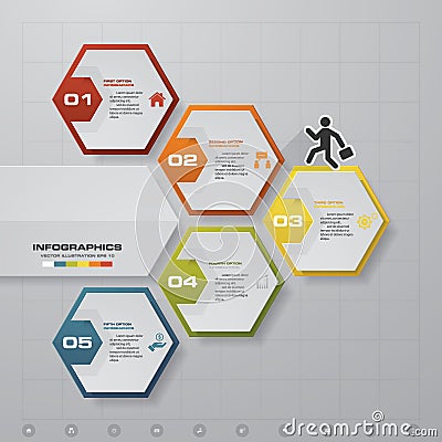 Abstract 5 steps infographics template. Infographics for business presentation. Timeline presentation. Vector Illustration