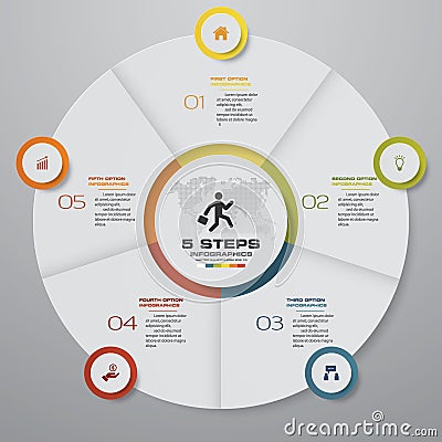 Abstract 5 steps pie chart infographics elements.Vector illustration. Vector Illustration