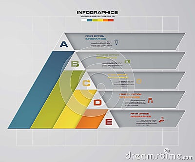 Abstract 5 steps pyramid shape layout. with free space for sample text template. Vector. EPS10. Vector Illustration