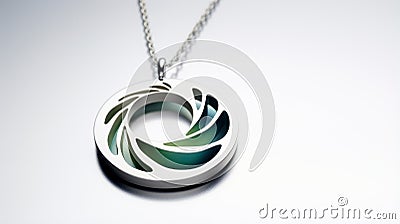 Abstract Sterling Silver Necklace In Green And Blue Stock Photo