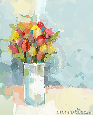 Abstract still life bouquet of flowers. Oil painting Stock Photo