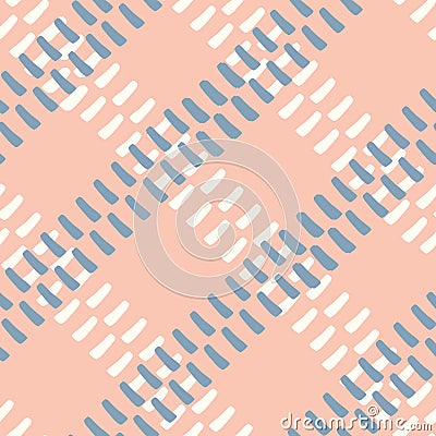 Abstract stitch style weave vector pattern seamless background. Diagonal irregular running handstitch needle work effect Vector Illustration