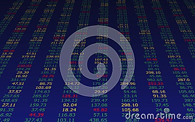 Abstract stock market numbers on screen with dark blue color background Stock Photo
