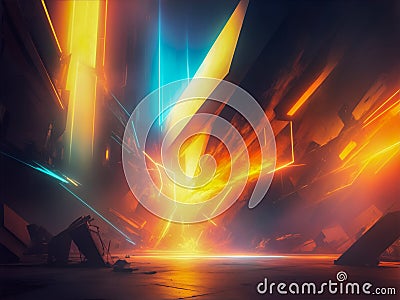 An abstract stone cliff erupting and shattering, creating a dynamic and powerful visual concept. Ideal for artistic, dramatic, and Stock Photo