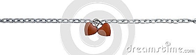 Abstract, straight front two red heart shaped combination lock, Symbol valentine, happy. Metal chain padlock. Material for Stock Photo