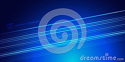 Abstract striped bright blue glowing lines on dark background technology style. Space for text Vector Illustration