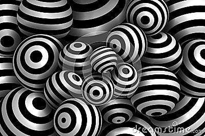 Abstract striped spheres background. Black and white Vector illustration. Cartoon Illustration