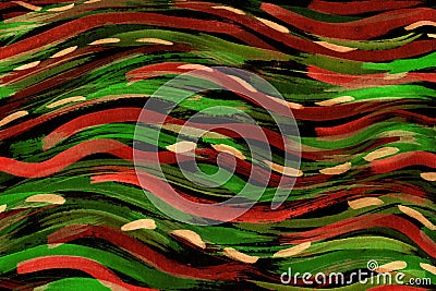 Dashed line decoration with brush smears in red, green and orange colors Stock Photo