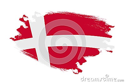 Abstract stroke brush textured national flag of Denmark on isolated white background Stock Photo