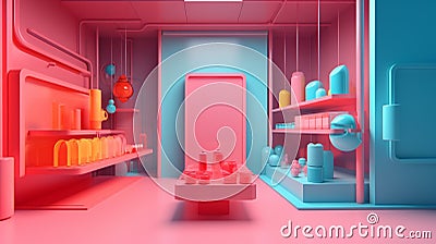 abstract style colorful shop in trending color palette with Generative AI Cartoon Illustration