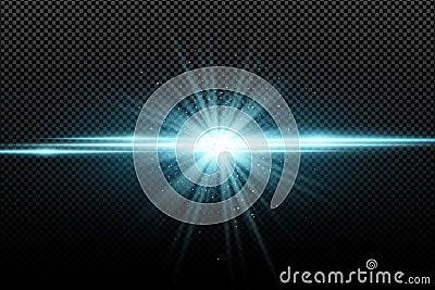 Abstract stylish light effect on a transparent background. Bright glowing star. Bright flares. Blue rays. Explosion. Vector illust Vector Illustration