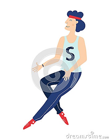 Abstract stylized athlete character. Man in sweatpants and sneakers. Running or jumping. Modern style flat cartoon Vector Illustration