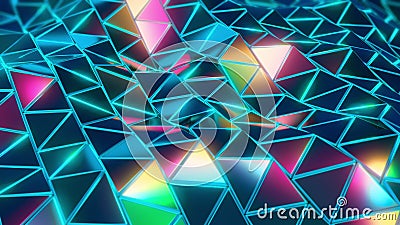 Abstract stylized floating rainbow shimmering triangles in a wavy motion Cartoon Illustration