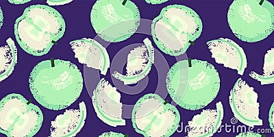 Abstract stylized shapes apples and apple slices seamless pattern. Vector hand drawing sketch. Light creative apples patterned on Vector Illustration
